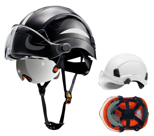 Casco De Seguridad Tipo II Clase E Dielectrico Fabricados En ABS Con Dos Visores Claro y Oscuro
